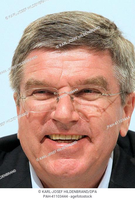 Thomas Bach, vice president of the International Olympic Committee and president of the German Olympic Sports Confederation speaks at a podium discussion during...