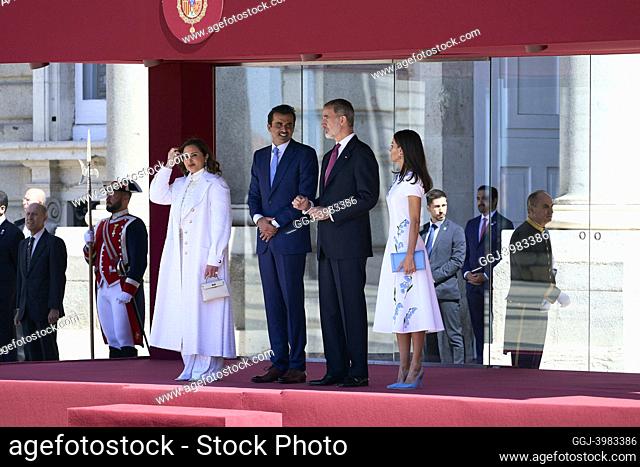 King Felipe VI of Spain, Queen Letizia of Spain, Sheikh Tamim Bin Hamad Al Thani, Sheikha Jawaher Bint Hamad Bin Suhaim Al Thani attends Official Reception to...