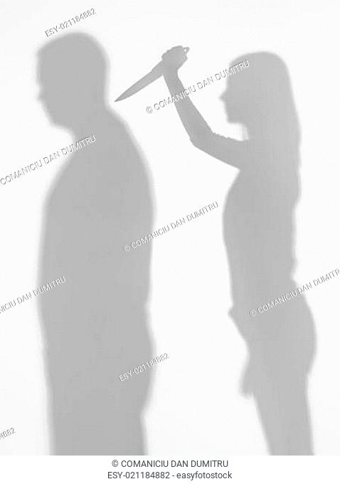 woman stabbing a man, body silhouettes