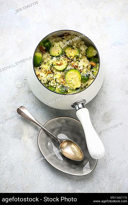 Brussels sprouts risotto with walnuts