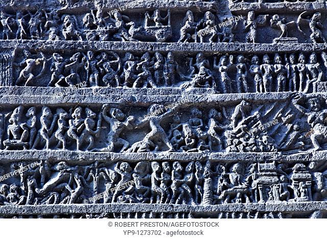 Sculptures at Kailash temple, Ellora Caves, Maharashtra state, India