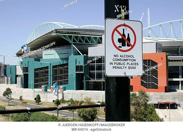 Alcohol prohibition sign in front of the Telstra Dome Stadion, Melbourne, Victoria, Australia