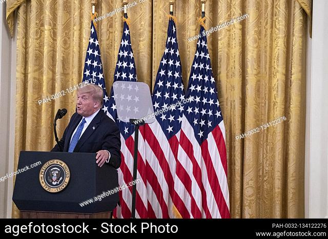 United States President Donald J. Trump delivers remarks on 'Operation Legend: Combatting Violent Crime in American Cities' in the East Room of White House in...
