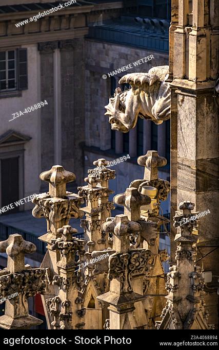 One of the gargoyles of the 14th century Milan Cathedral (Duomo di Milano) in Milan, Italy, Europe