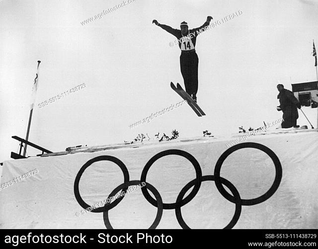 The Winter Olympic Games -- A competitor taking the ski-jump during the combined ski and cross-country event of the winter Olympic Games now being held in Oslo