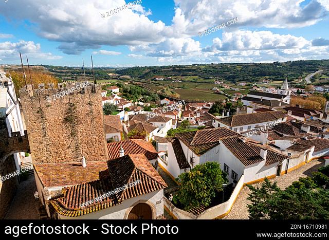 Obidos beautiful village castle stronghold fort tower in Portugal