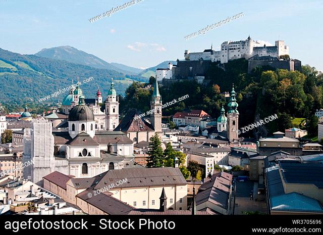Skyline of the famous city of Salzburg in Austria