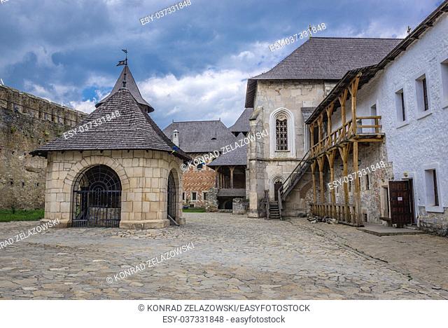 Inner courtyard with covered well in Khotyn Fortress, located in Chernivtsi Oblast of western Ukraine