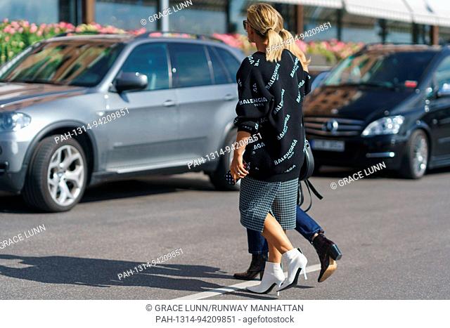 Bloggers Tine Andrea and Janka Polliani arriving at the Stylein runway show during Stockholm Fashion Week - Aug 30, 2017 - Photo: Runway Manhattan/Grace Lunn...