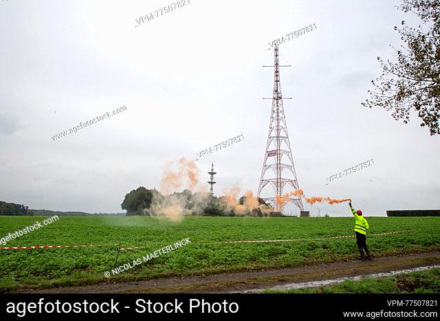 Illustration picture shows the first attempt of the explosive demolition of a former NATO antenna in Court-Saint-Etienne, Thursday 12 October 2023
