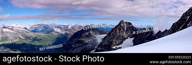 panoramic view of the Bernina mountains near St. Moritz in southeastern Switzerland