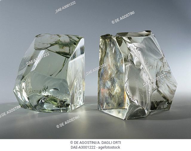 Bookends, 1950s, solid crystal, made by Fontana Arte. Italy, 21st century