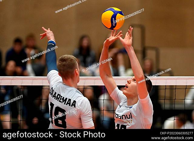 L-R Alex Saaremaa and Robert Viiber (both Estonia) in action during the CEV Volleyball European Golden League 2023, Men, Round 3, Group C