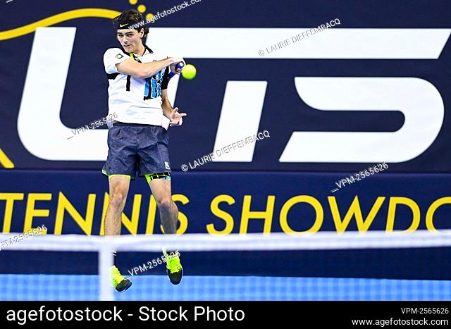 US Taylor Fritz pictured in action during a group match between Taylor Fritz and Feliciano Lopez at the third edition of UTS Ultimate Tennis Showdown event with...
