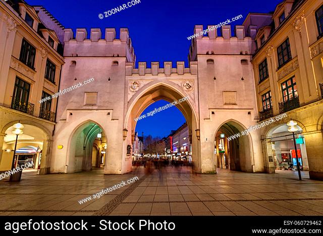 Karlstor Gate and Karlsplatz Square in the Evening, Munich, Germany