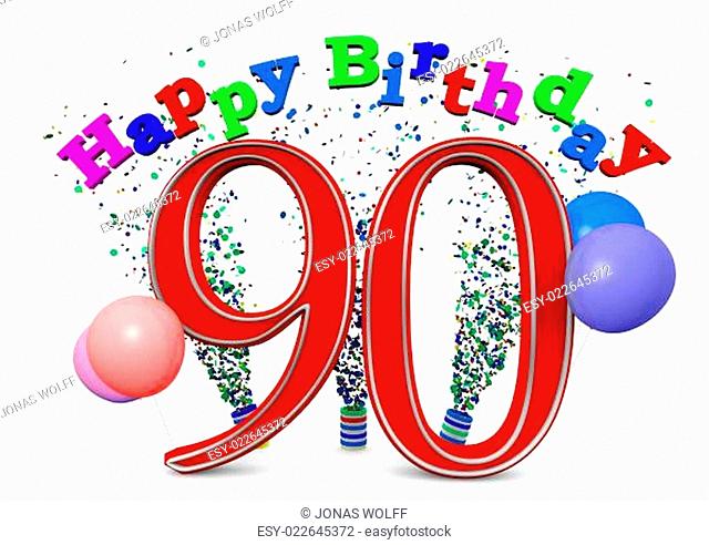 Eine 90 mit Happy Birthday und Ballons