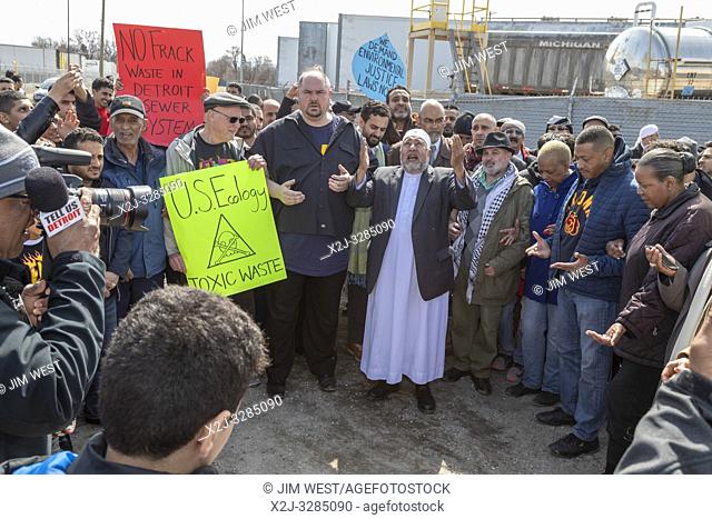 Detroit, Michigan USA - 29 March 2019 - After Friday prayers at the Masjid (mosque) Muath Bin Jabel, people marched to the nearby US Ecology plant to oppose a...
