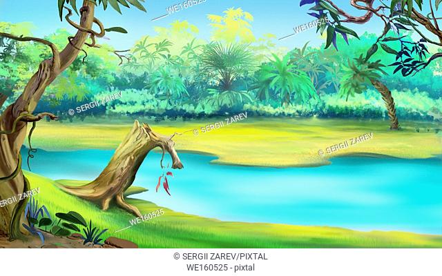 Small River in the Tropical Jungle in a sunny day. Digital Painting  Background, Stock Photo, Picture And Royalty Free Image. Pic. WE160525 |  agefotostock