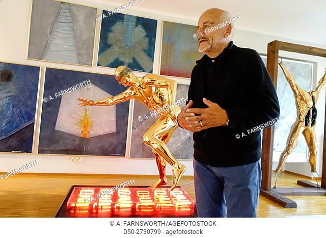 HELSINKI FINLAND Famous sculptor and goldsmith Björn Weckström in his home with his art