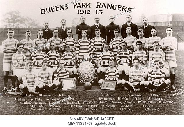 Queen's Park Rangers FC football team and management, with three trophies: Broster, Marchant, Ovens, Mitchell, Wingrove, Birch, Radnage, Wake, Thompson, Revill