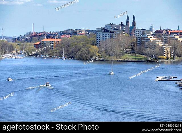 Lake Malaren and waterfront apartment buildings in Stockholm