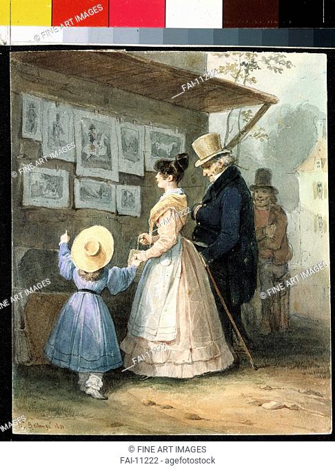 At the seller of engravings. Bellangé, Hippolyte (1800-1866). Watercolour on paper. French Painting of 19th cen. . 1831. State Hermitage, St