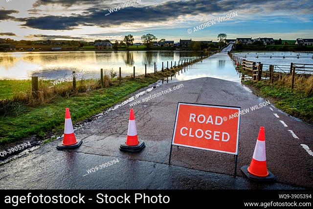 The River Clyde at Thankerton in South Lanarkshire, Scotland, flooding fields after it burst its banks