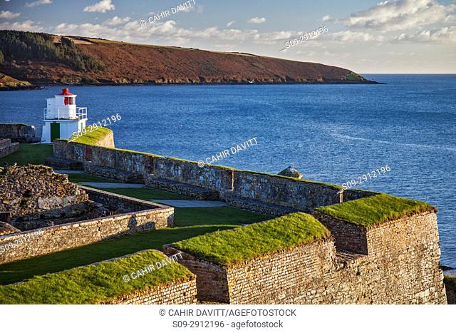 The Lighthouse (by Robert Reading) and the seaward bastions of the 17th Century Charles Fort, looking toward the Celtic Sea, Kinsale, Co