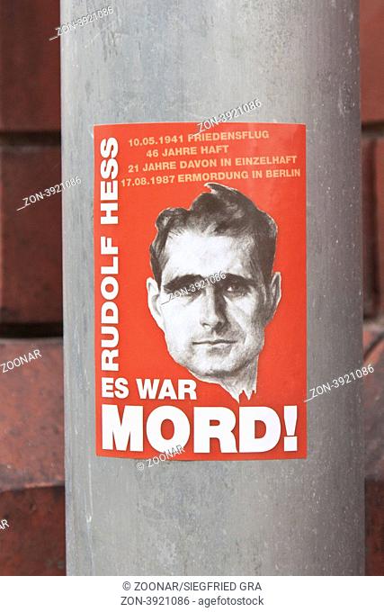Aufkleber, Rudolf Hess. Es war Mord! Oranienburg, Brandenburg Sticker, Rudolf Hess. it was murder