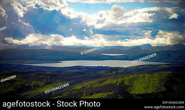 Landscape of Lakagigar valley and Langisjor lake in central Iceland