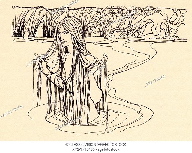 Illustration from Grimm's Fairy Tale, The Nix of the Mill-pond