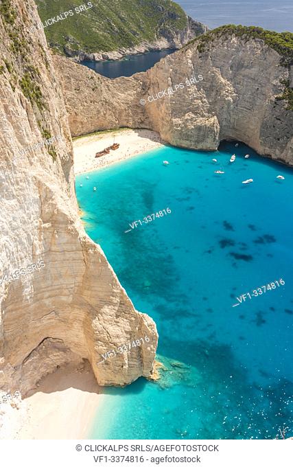 Elevated view of Shipwreck beach, Zakynthos, Ionian Islands, Greece, Europe