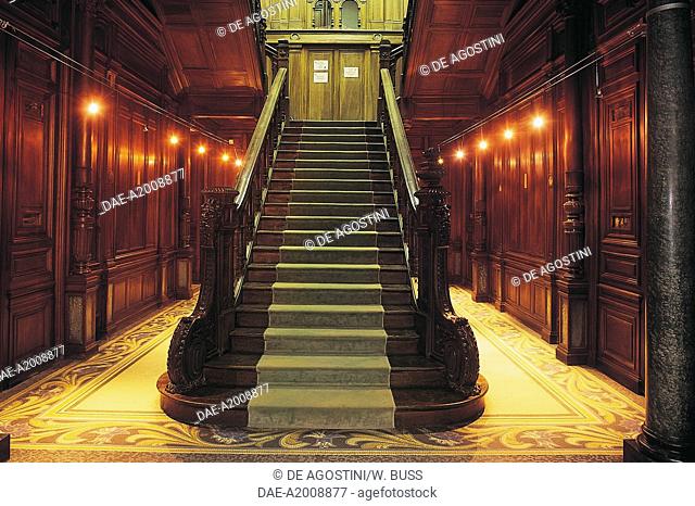 The staircase of Chateau of Marbeaumont, in neo-Renaissance style, 20th century, Bar-Le-Duc, Lorraine, France