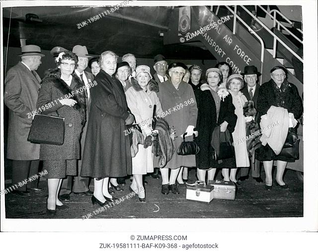 Nov. 11, 1958 - Next of Kin to Attend Dedication of American Memorial Chapel in St. Paul's: A group of next - of- kin arrived at Northolt today from America