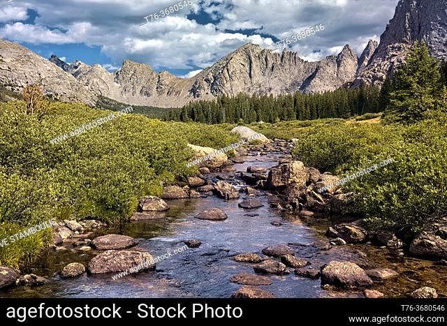 Afternoon light on the breathtaking Cirque of Towers, seen from Shadow Lake, Wind River Range, Wyoming, USA