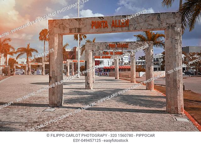 Monument with arches in the town hall square of Playa del Carmen in Mexico