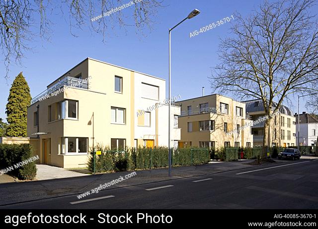 Suburban street with modernist geometrically designed houses by Reymann, 2012, Krefeld, North Rhine-Westphalia, Germany