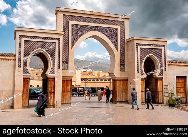 Iconic city gate Bab Rcif in the medina of Fes, Morocco