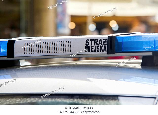 close up on straz municipal (municipal police) sign on car