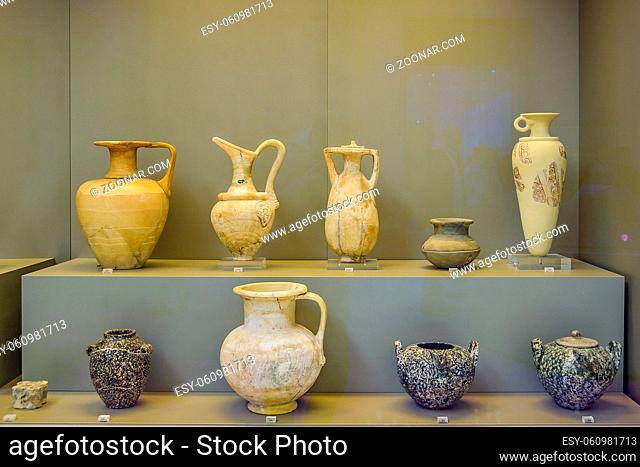 Ceramics greek displayed at archaeological musuem of athens