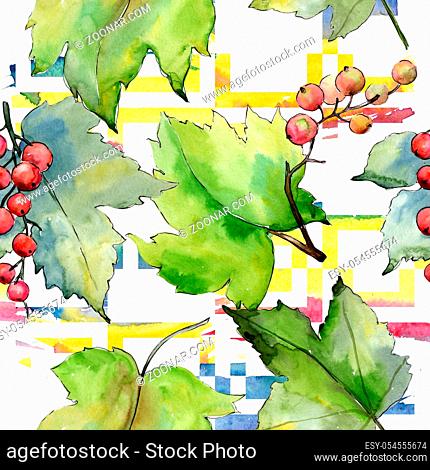 Currant leaves pattern in a watercolor style. Aquarelle leaf for background, texture, wrapper pattern, frame or border
