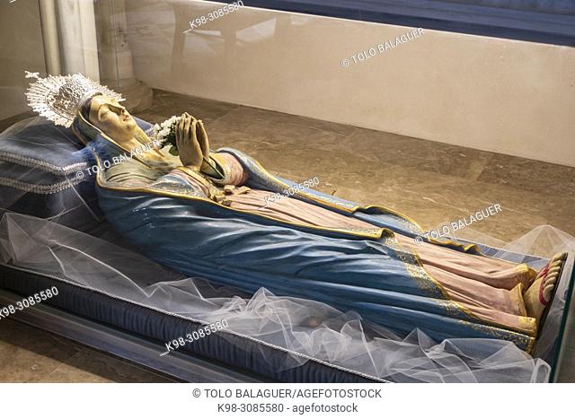 virgen sedente, mare de Déu morta, Iglesia parroquial de Sant Feliu, Llubí, Mallorca, balearic islands, Spain