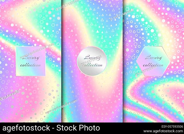 A bright collection of holographic backgrounds. Multicolor vector illustration
