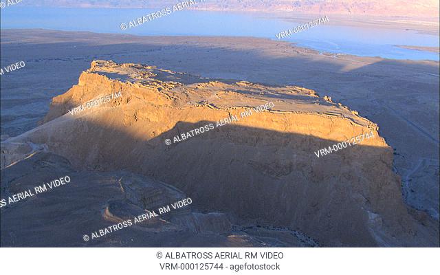 Aerial footage of Masada at sunrise; Judea desert; Israel