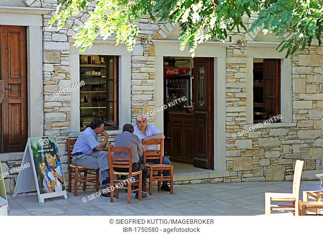 Men in a coffee house, Aperathos mountain village, Naxos island, Cyclades, Aegean Sea, Greece, Europe