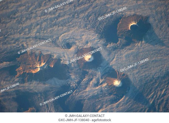 Islands of the Four Mountains are featured in this image photographed by an Expedition 38 crew member on the International Space Station