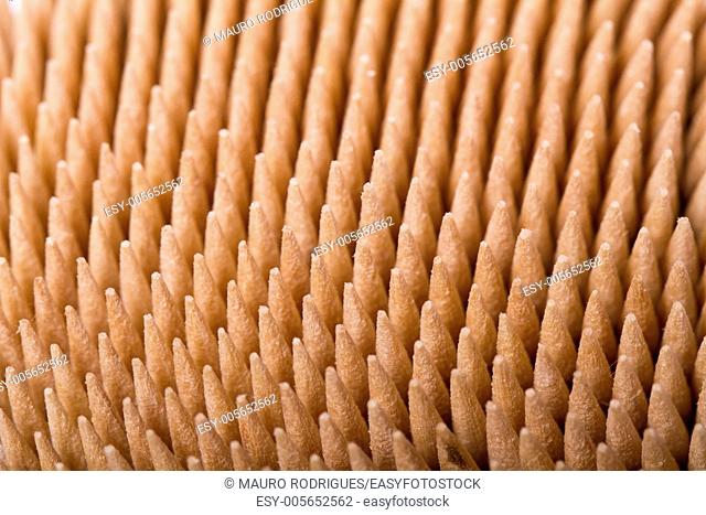 Macro view of a bunch of toothpicks inside a container