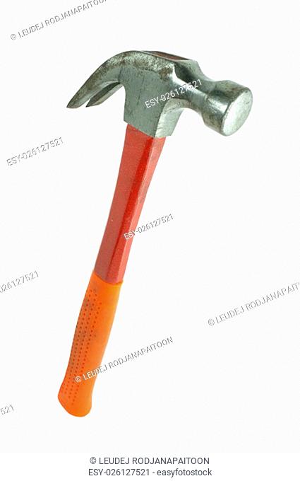 Orange and red metal hammer isolated on white background