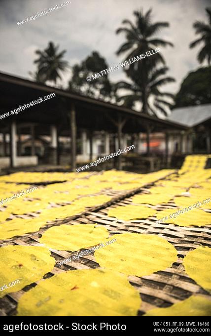 Krupuk (Kroepoek) drying in the sun, Bukittinggi, West Sumatra, Indonesia