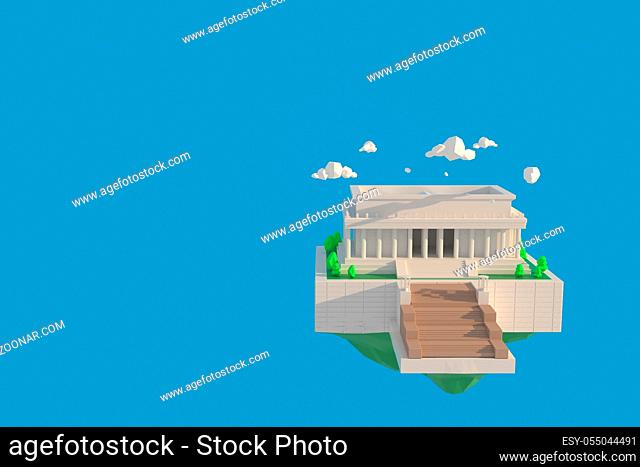3D illustrator Lincoln Memorial Italy. 3d rendering Low Polygon Geometry Background. Abstract Polygonal Geometric Shape. Lowpoly Minimal Style Art